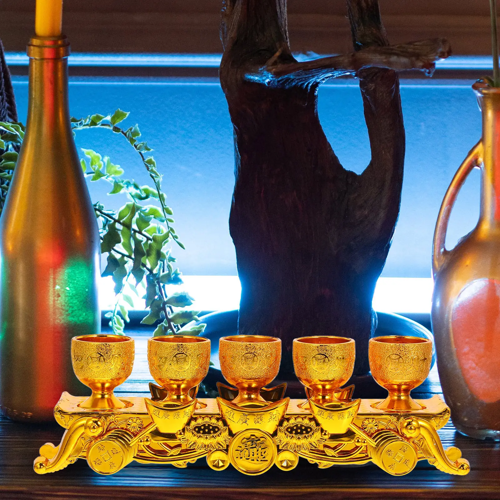 1Set Buddhist Temple Worship Cup Exquisite Mini Golden Offering Chalice for Altar Sacrificial Tea Water Use Vintage
