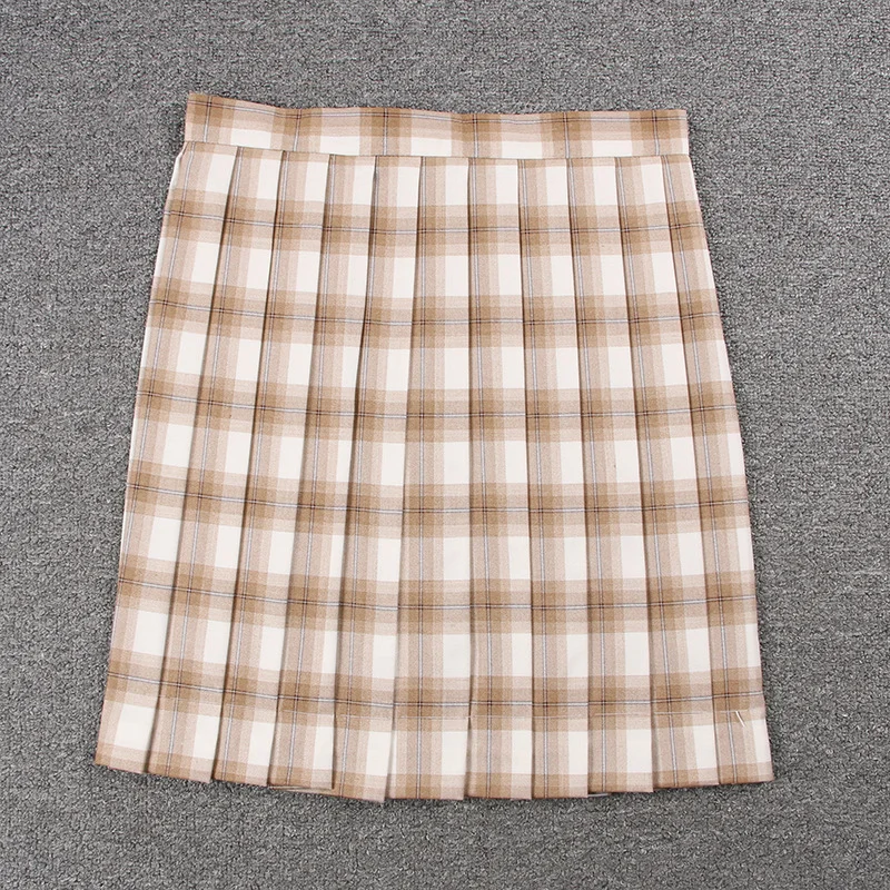 Women's Pleated Vintage Skirts Plaid Print Tartan Skater JK School Uniform Midi Skirt A-line Ties Accessories Girls-Orange Skirt