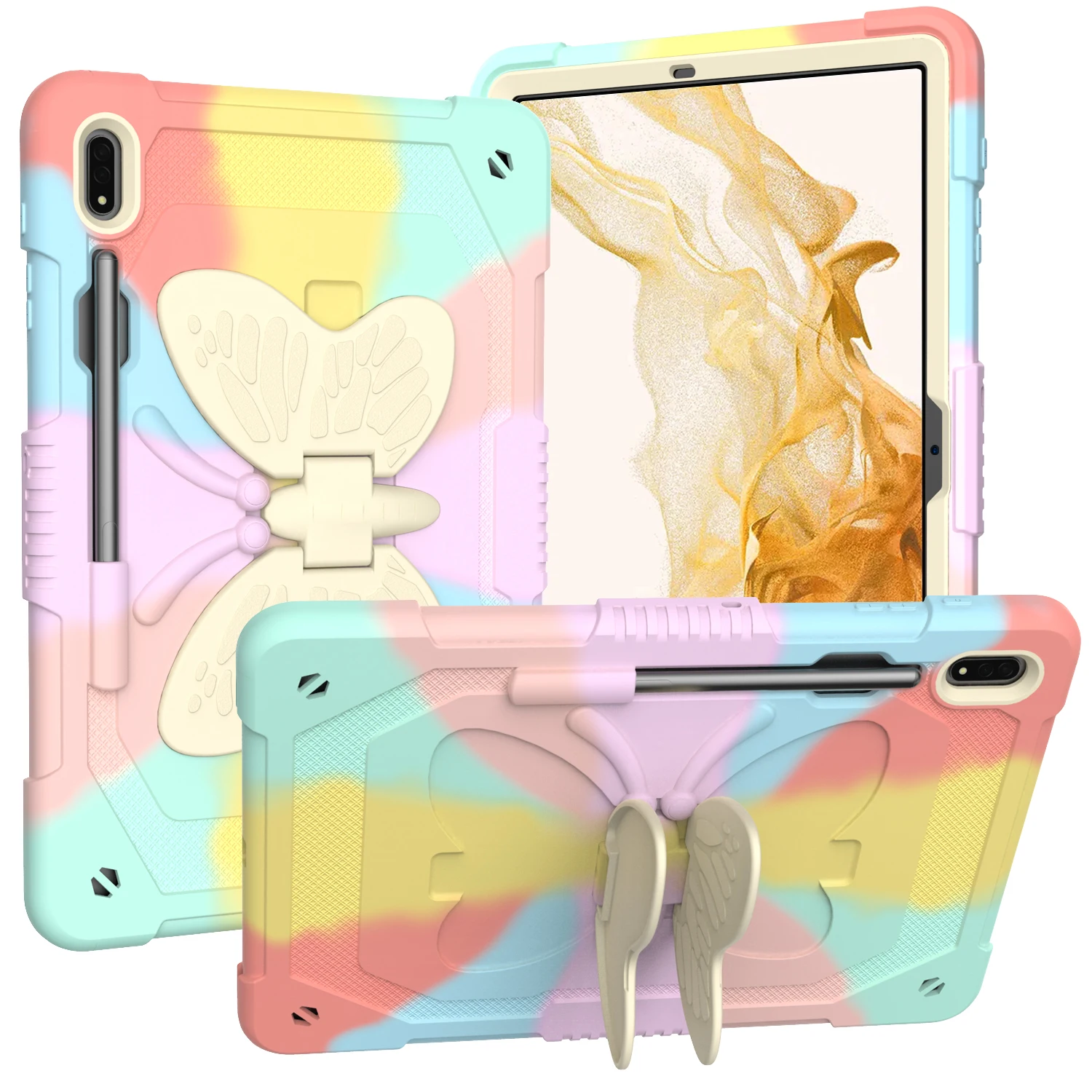 

Stand Tablet Case For Samsung Tab Case S9 S8 S7 Plus FE A9 A8 S7fe Butterfly Kickstand Shockproof Hard Cover Funda for Children