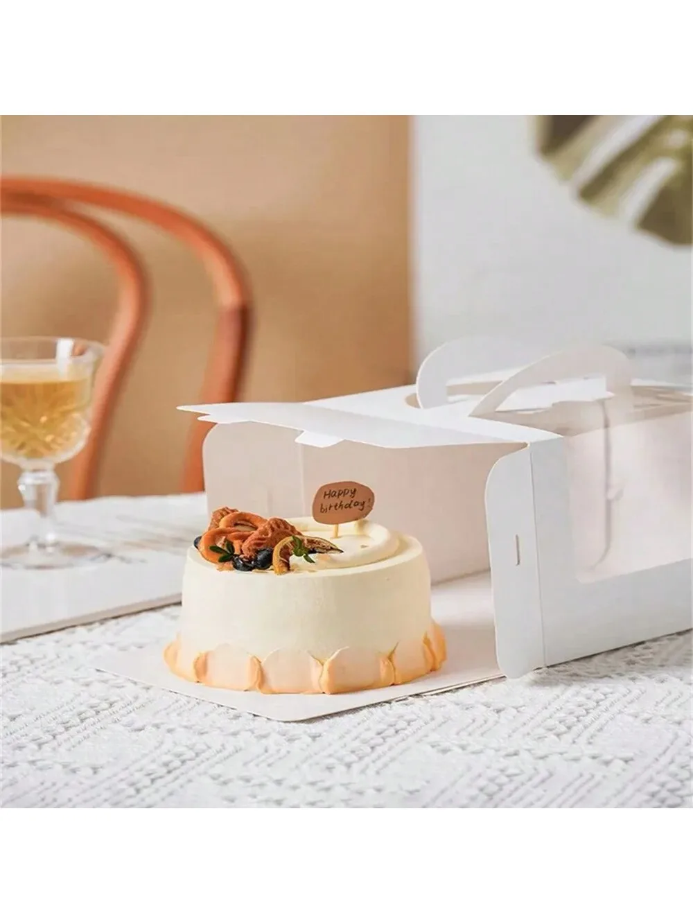5 Stück weiße Kuchenboxen mit Fenster und Griff, tragbare Papier-Bäckereiboxen für Cupcakes, Kuchen, Kekse, Gebäckverpackungen – Detail 4