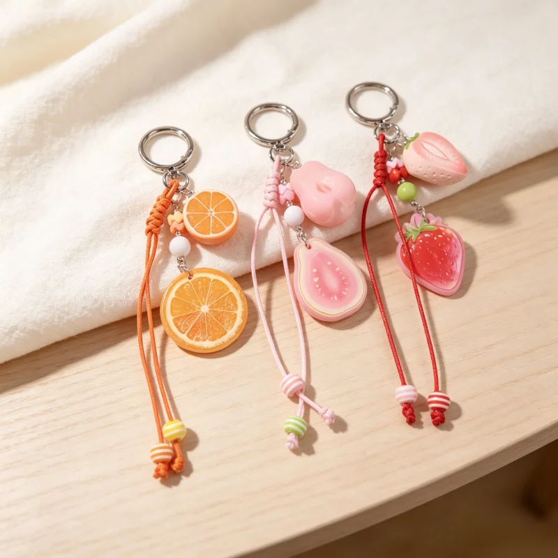 New Bale Orange Strawberry Keychain Summer Fruit Pendant Men's Women's Keychains Car Key Chains Backpack Accessories Gifts