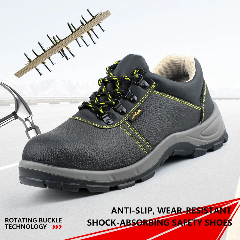 Cowhide upper with PU sole, featuring anti-strike and anti-puncture protection, and steel toe cap  safety shoes work shoes