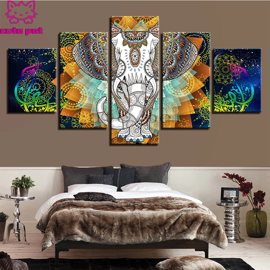 5D DIY Diamond Painting Abstract art, elephant and colorful flowers  cross stitch mosaic full square/round diamond embroidery