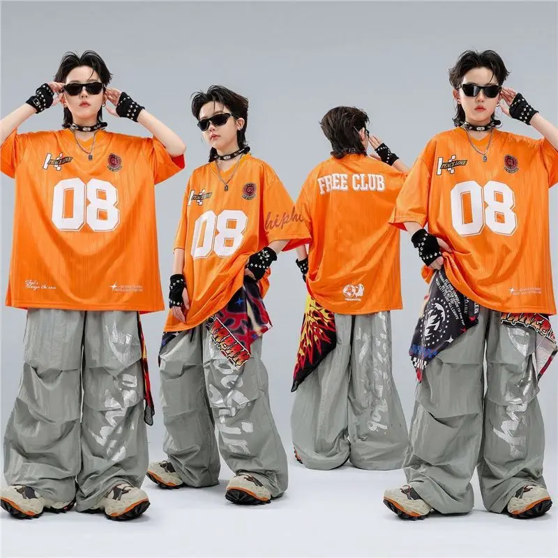 Boys Orange Camouflage Top with Camouflage Pants Modern Hip Hop Jazz Dance Costume for Kids Stage Performance Rave Outfit