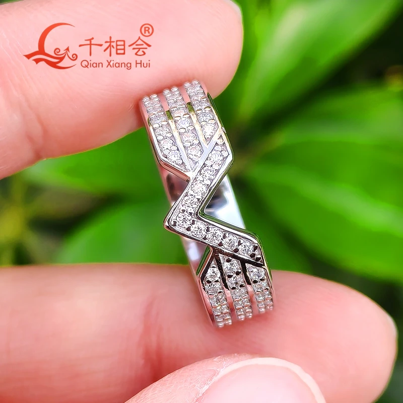 6mm width V-Shape Moissanite S925 Silver Ring - Triple-Row Micro Paved Sparkling Band for Modern Elegance gift dating