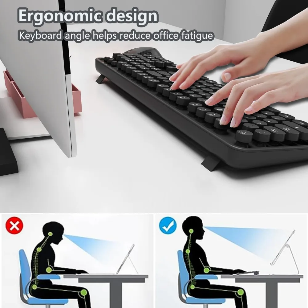 Retro Style Wireless Keyboard and Mouse Combo with Durable Connectivity for PCs and Laptops