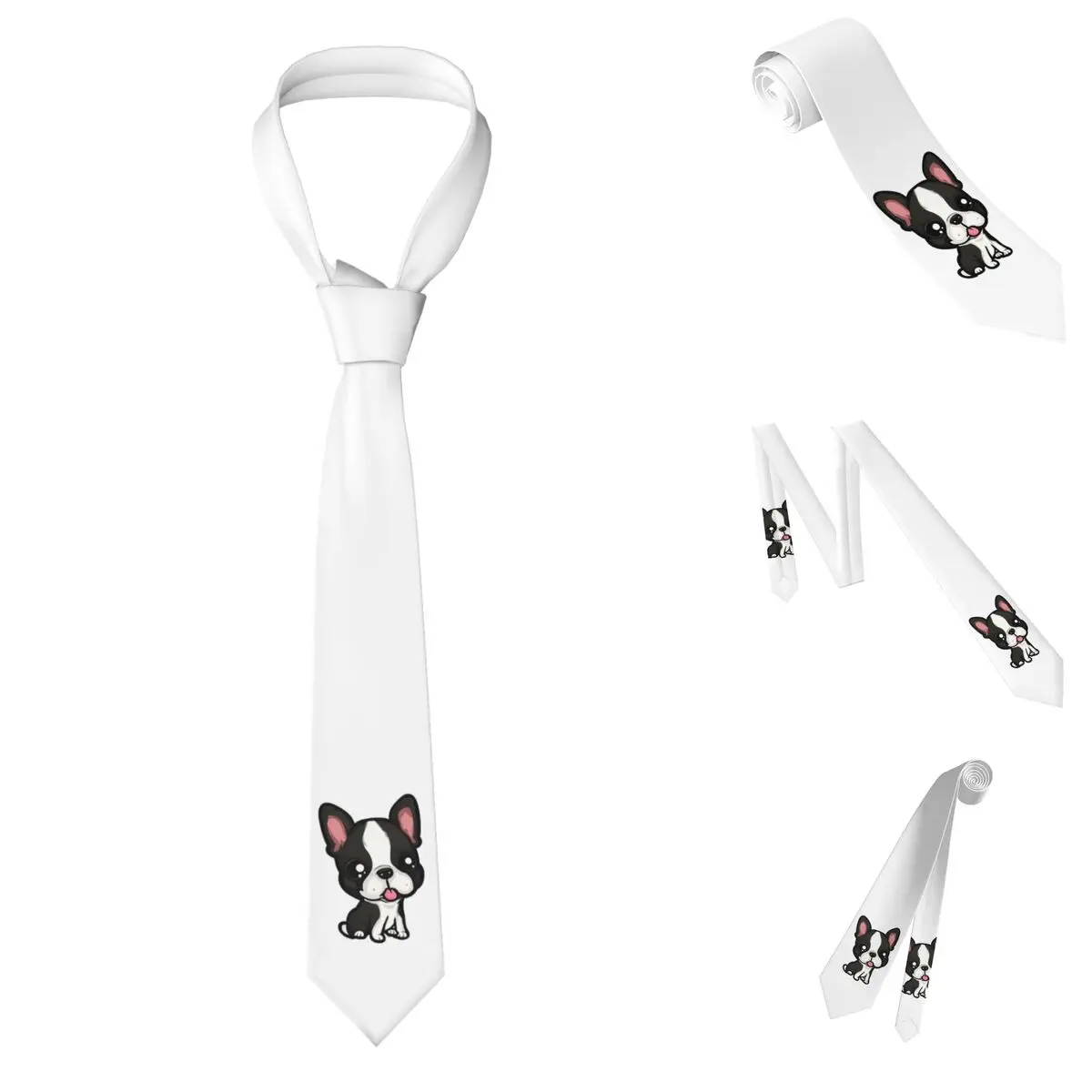 Chibi Boston Terrier Cute Dog Necktie for Men Silk Polyester Slim Neck Ties Wedding Business Tie Casual Gravatas