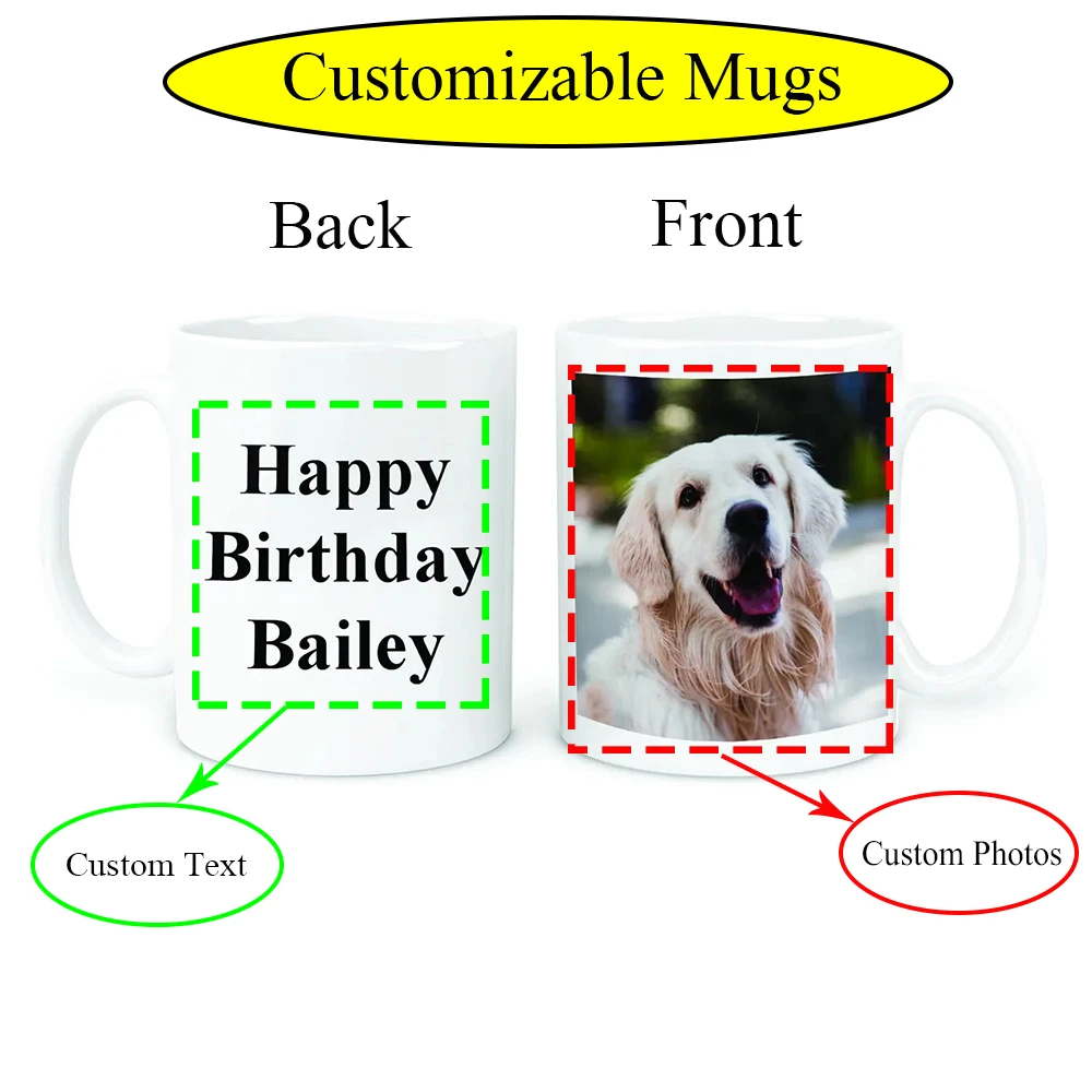

11oz Custom Pet Picture Mug Personalized Animal Photo Text Cup Customizable Pet Portrait Drinkware for Coffee Tea Hot Beverages
