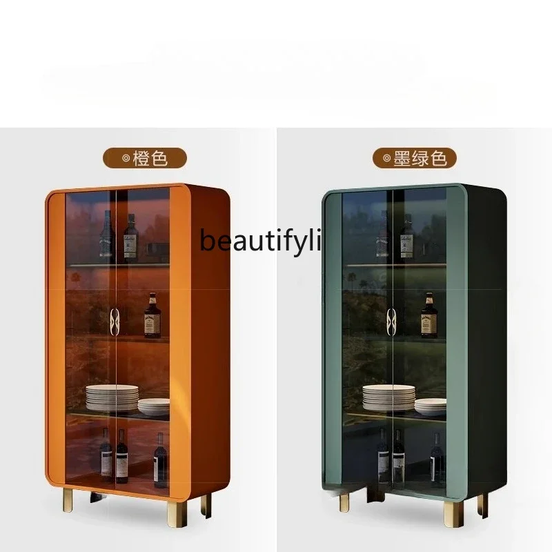 

xzzItalian light luxury glass wine cabinet, wine cabinet, dining room against the wall, modern storage room, bookshelf