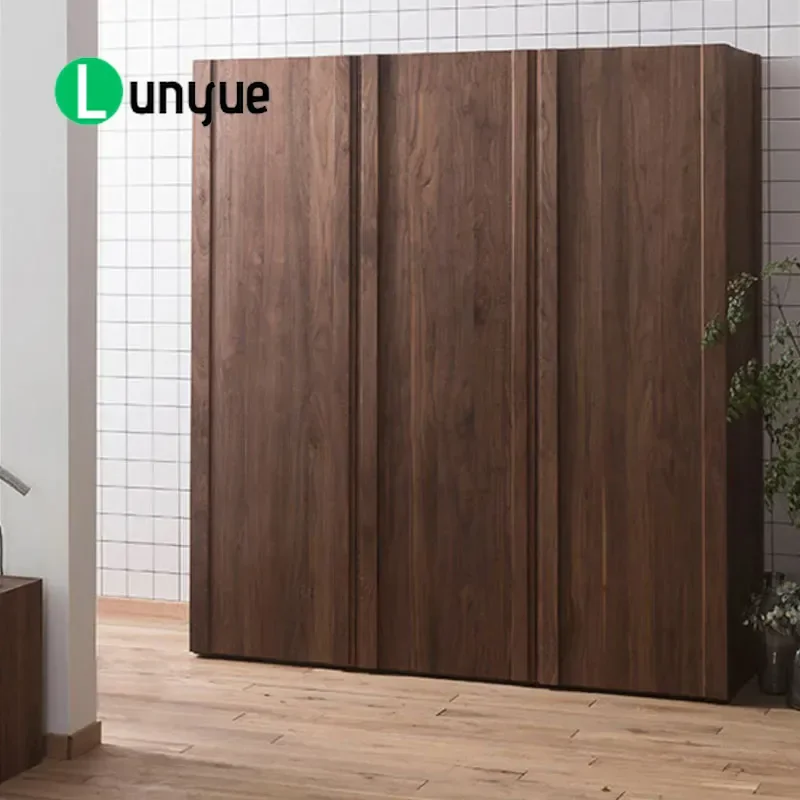 Nordic Solid Wood Wardrobe Black Walnut Cherry Oak Large 2 Door 3 Door Locker Master Bedroom Whole House Furniture Storage