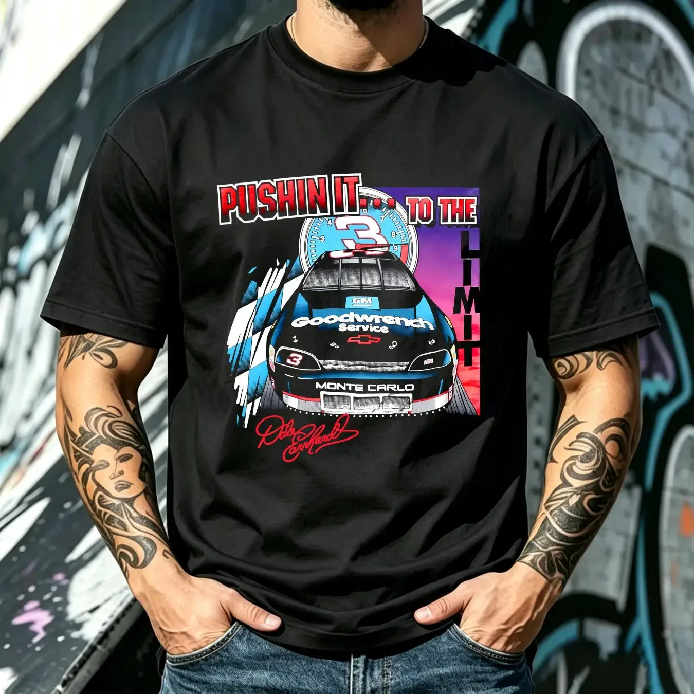 washed T Shirt 1996 Dale Earnhardt XL Black Pushin it to the Limit USA Chase Smoke vintage Washed Soft Breathable streetwear