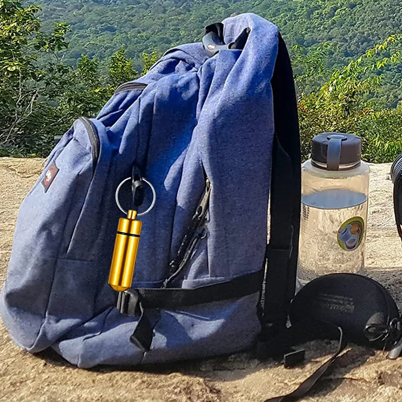 Llavero portátil de aluminio para almacenamiento de medicamentos, caja de pastillas, caché de botella, soporte para medicamentos, llavero para primeros auxilios al aire libre