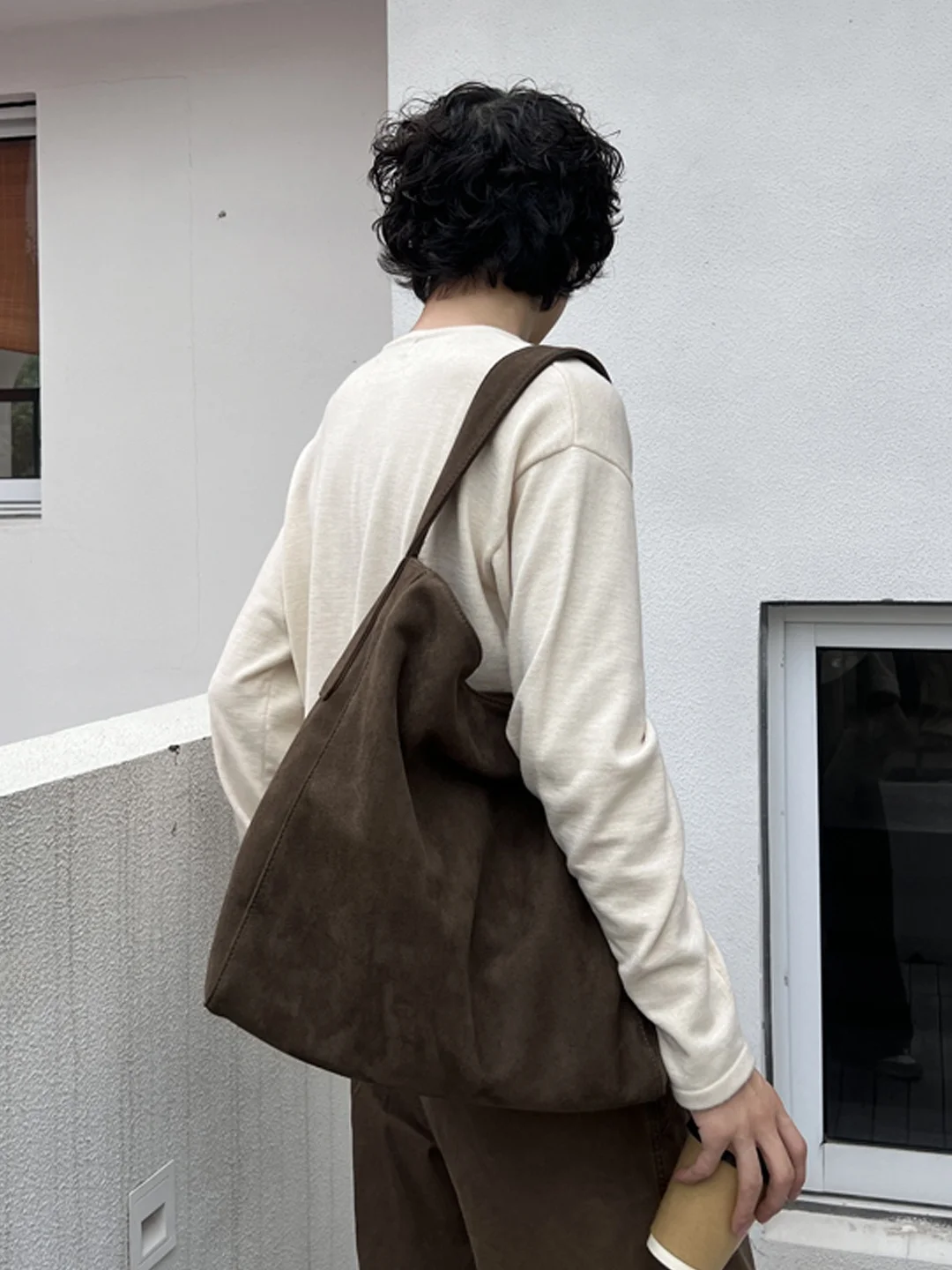Retro Suede Leather Men's Shoulder Bag Lazy Style Hong Kong Style Handbag Diagonal Stripes Soft Canvas Casual Single Shoulder...