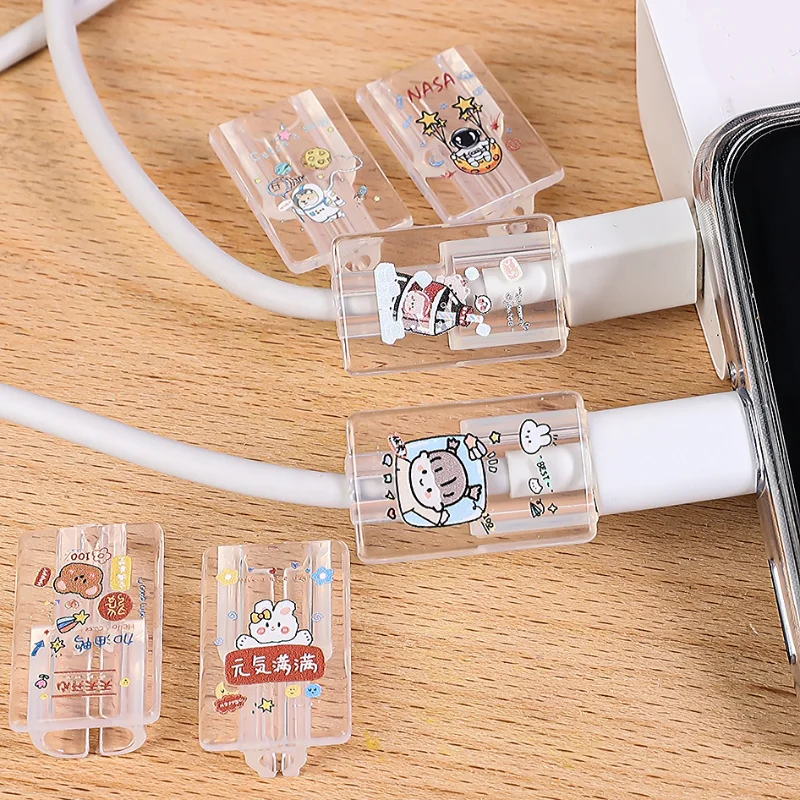 Soft Silicone Cartoon Clear Data Cable Protective Case Clip For Apple IOS iPhone Charging USB Cord Transparent Protector Cover