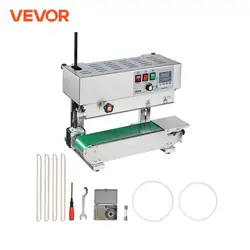 VEVOR Macchina Sigillatrice a Nastro Continuo per Sacchi, Larghezza Saldatura 6-12 mm con Controllo Digitale Temperatura, Sigillatrice per Sacchi in Acciaio Inossidabile per Plastica da 0,02-0,8 mm