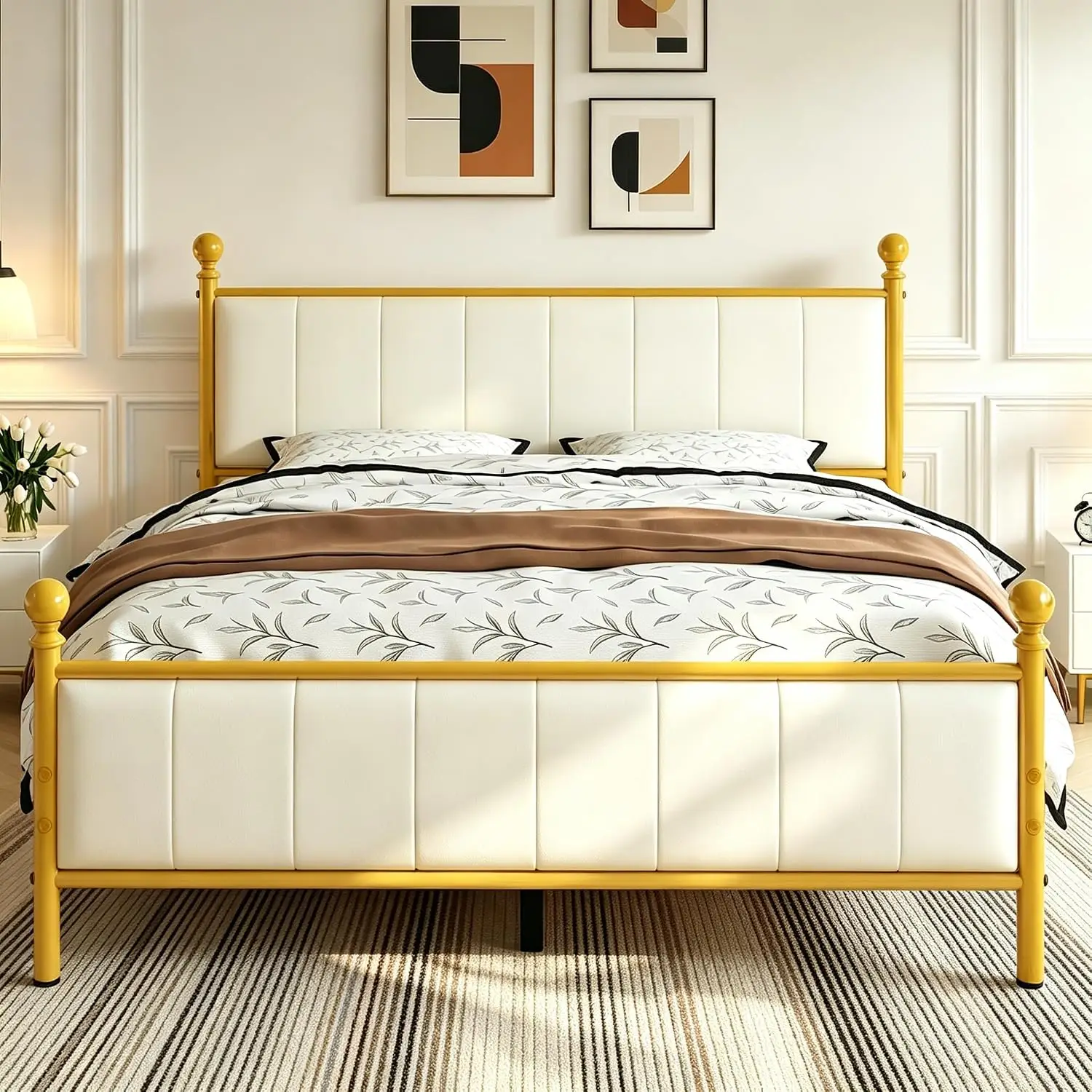 Queen Size Bed Frame with Headboard, Under Bed Storage & Metal Slats, Gold | Metal Bed Frame with Heavy Duty Metal, Customized