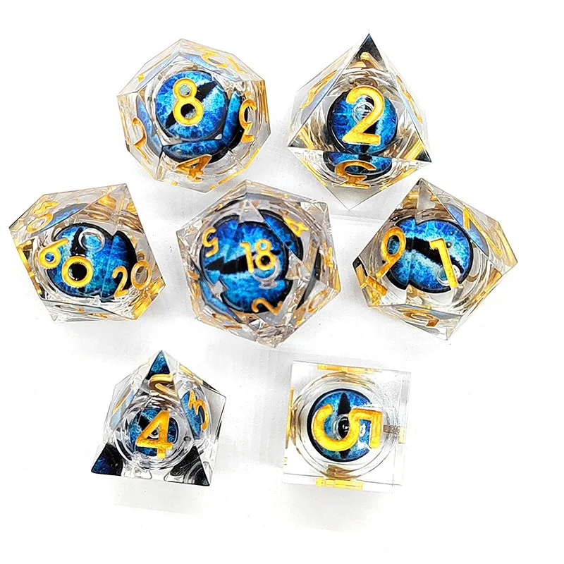 7pcs/set Liquid Core Resin Longan Dice Family Party Game Role-playing Professional Luxury Dice Christmas Gift Entertainment Kit