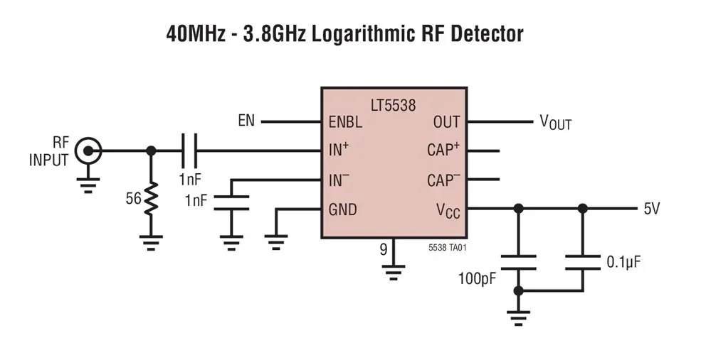 LT5538 LT5538IDD LCVG - 40MHz to 3.8GHz RF Power Detector with 75dB Dynamic Range