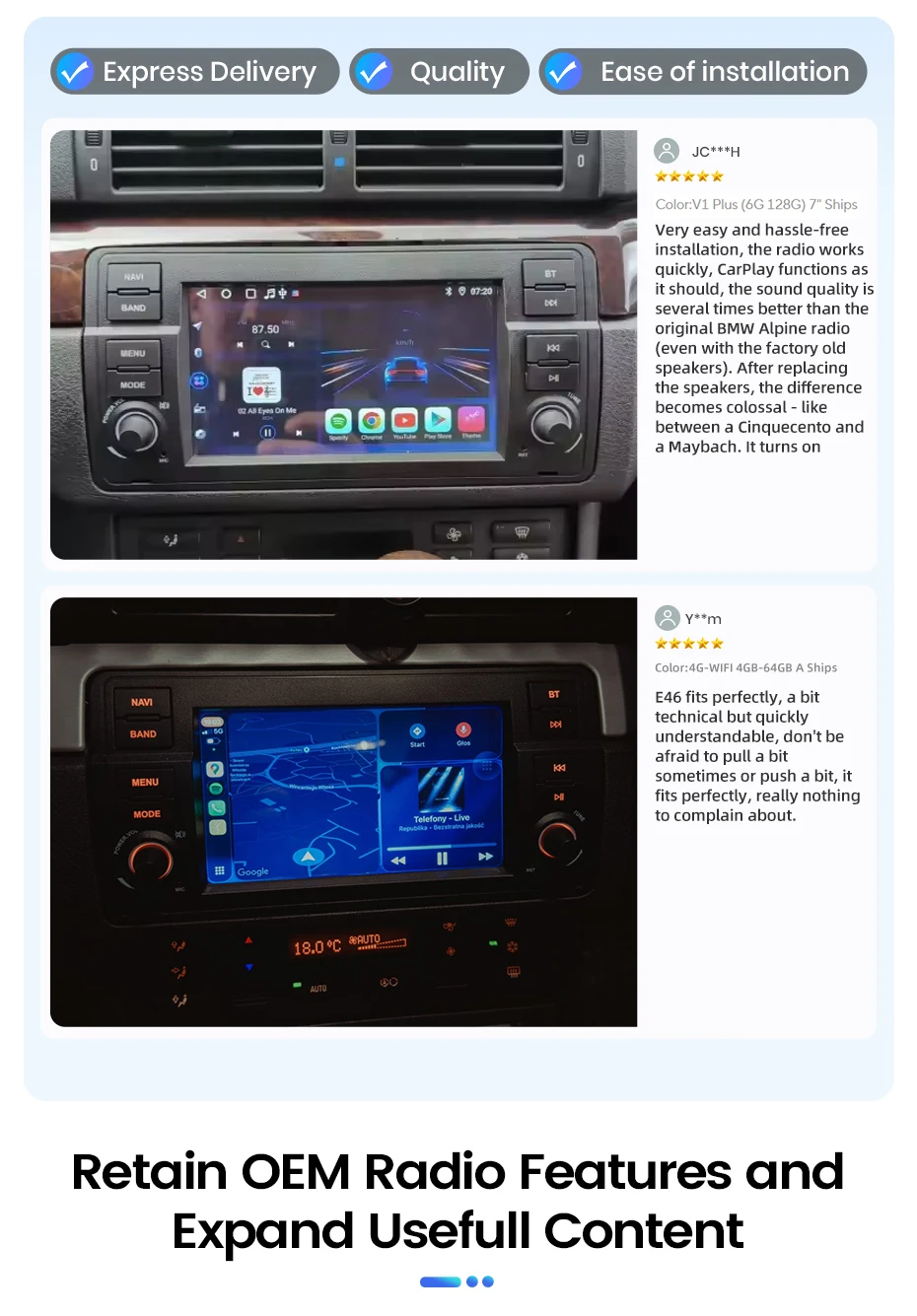 Junsun 7" 10,26" Kabelloses CarPlay Android Auto Autoradio für BMW E46 M3 318 320 325 330 335 Multimedia Kabelloses Apple CarPlay Smart Intelligentes System IPS Touchscreen Stereo Videoplayer 2 Din Autoradio Haupteinheit Navigation BT GPS 4G FM DSP RDS SWC – Detail 3