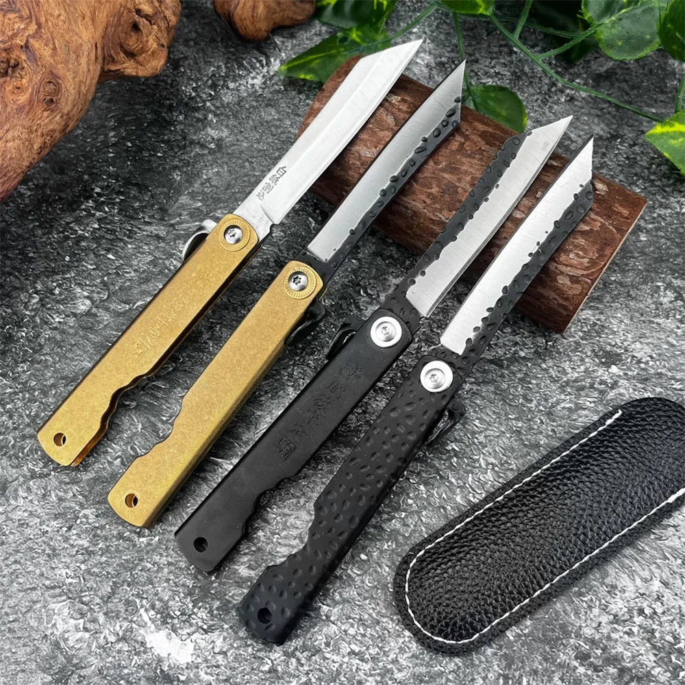 High-quality Japan Higonokami VG10 Damascus Steel Pocket Folding Knife Camping Hunting Copper Handle Outdoor Survival EDC Tools