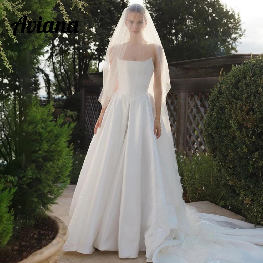 

Customized Simple Satin Wedding Dresses Off The Shoulder Corset Top Bridal Gowns Sweep Train A-Line свадебное платье 2025