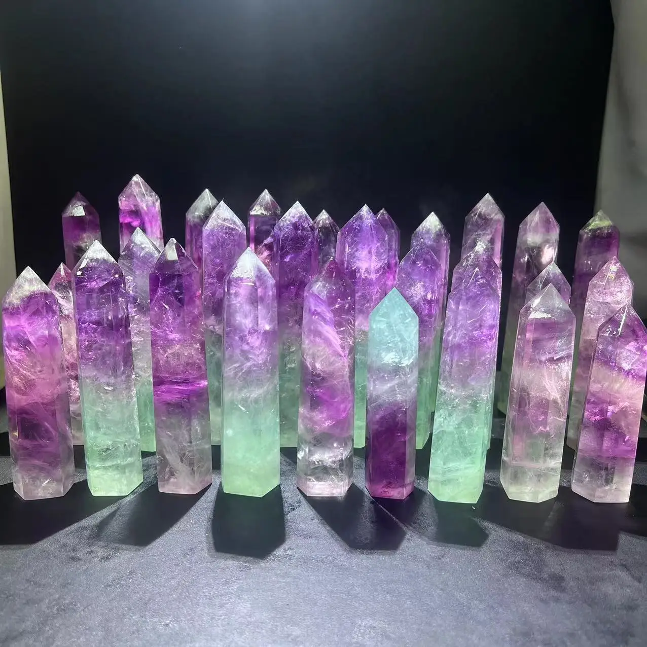 

High Quality Natural Healing Crystal purple and green fluorite Tower watermelon fluorite Point for Energy