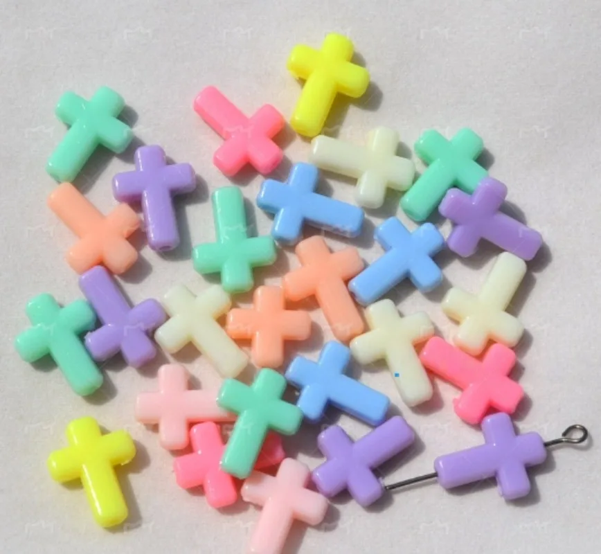 Z17 100pcs Polychrome Vintage Cross Acrylic Bead Charms Bracelet Spacer Necklace Accssories Material DIY Jewelry Gift Decoration