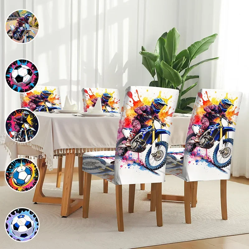 Elastic printed dining chair cover, watercolor graffiti pattern, suitable for household dining chairs