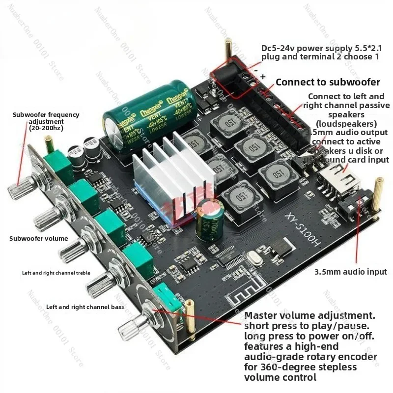 2.1 Channel Bluetooth Amplifier Board High Power 2*50W+100W Subwoofer Audio Digital Amplifier Module
