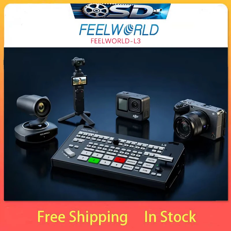 FEELWORLD L3 Live Stream Video Mixer Switcher 4HDMI 1UVC,Audio Mix,PIP Chroma Key PTZ Control for Church Sports