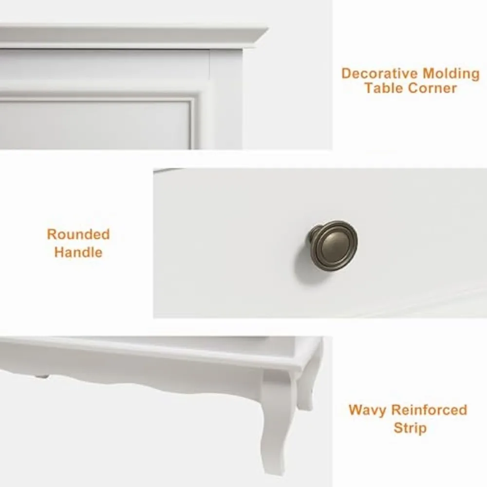 Ensemble de 2 tables de chevet de 32 po de large pour chambre à coucher, table de chevet blanche avec 3 tiroirs, table d'appoint moderne, table d'appoint en bois pour la maison et le bureau