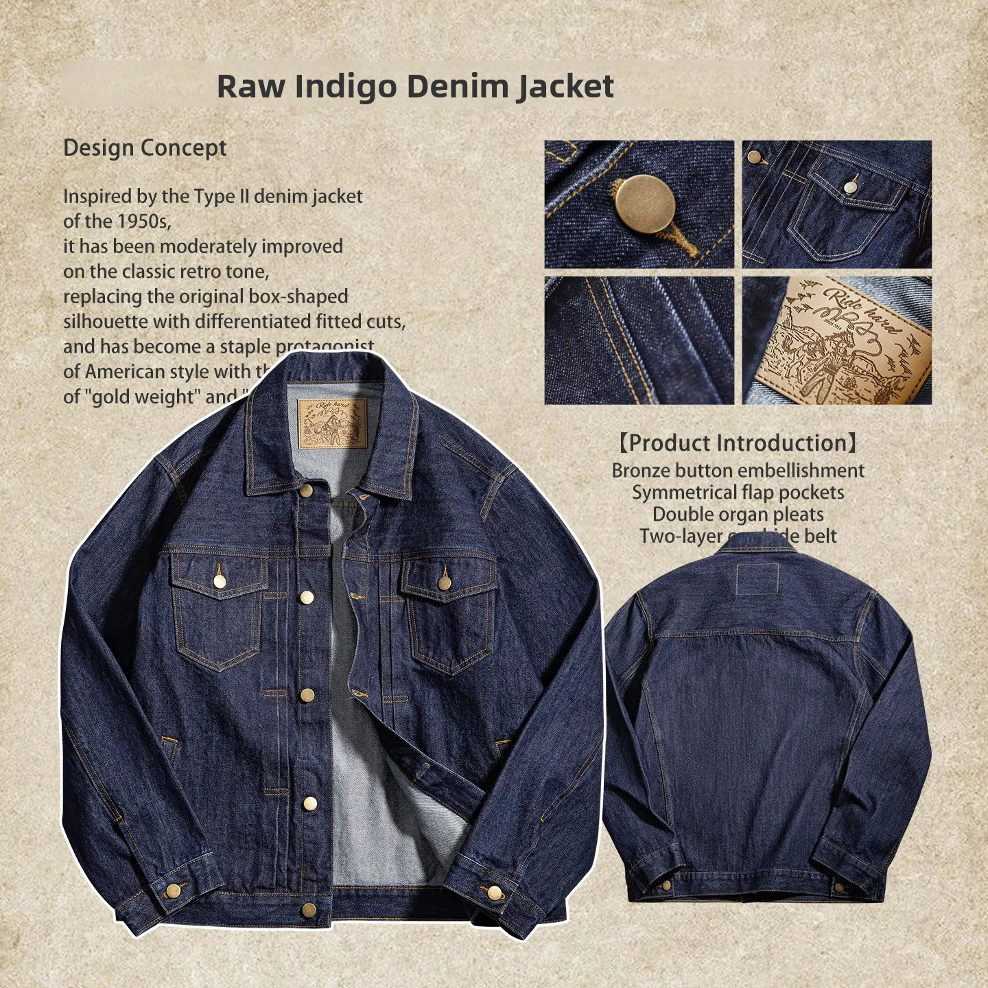 

Retro Japanese Sle pe2 Original Cowgirl Jaet 38 Ounces Deep Color ort Wide Full Cotton Trendy Men's Faion Cotton J...