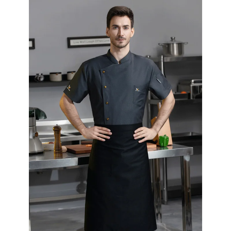 High-End Chef Uniform แขนสั้นฤดูร้อนห้องครัวโรงอาหารร้านอาหารร้านอาหารทํางานผู้ชายและผู้หญิง Chef Overalls P