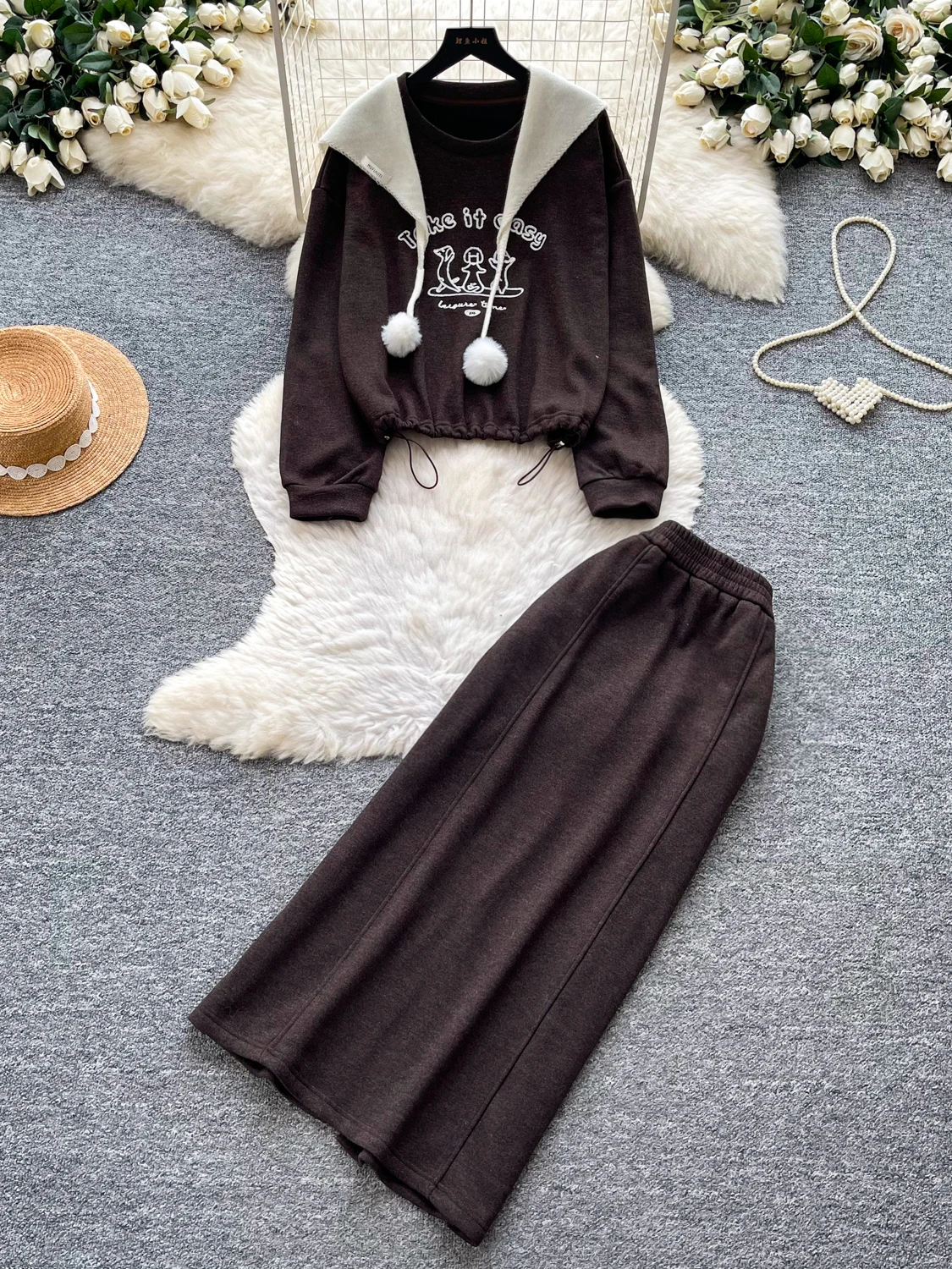 Ladies Knitted Open Cardigan And High Waist  Skirt Set Autumn Commute Style Slimming Fashion Two-Piece Ensemble