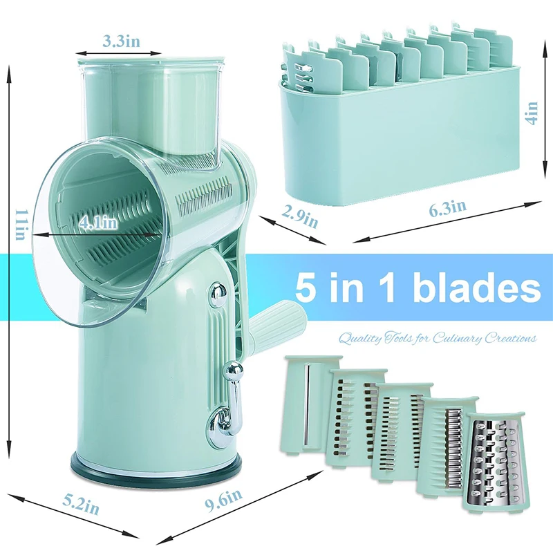 Manual Rotary Cheese Grater with Handle 5 in 1 Vegetable Slicer Shredder Kitchen Carrot Grater Cucumber Cutter Nut Grinder JT582