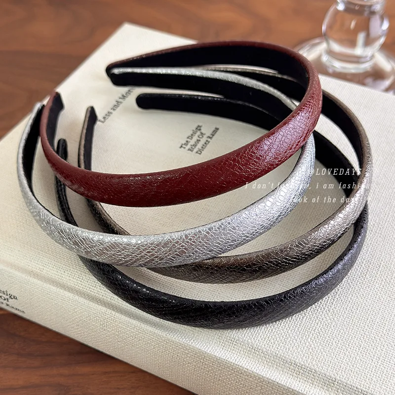 

Vintage Red Leather Thin Headband Multiple Styles Retro Hair Hoop Slim Cushion Non Slip Daily Elegant Hair Accessories for Women