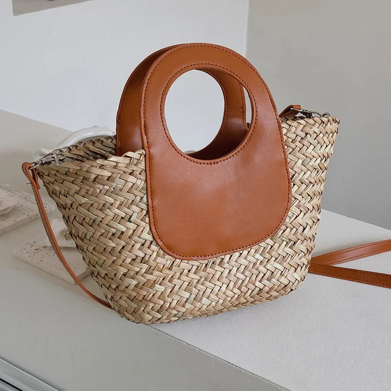 Borsa da donna di design di lusso di nuova moda borsa a tracolla da donna in paglia estiva bohémien borsa a tracolla e secchio di verdure