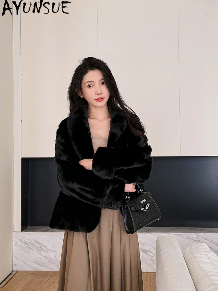 AYUNSUE 천연 밍크 모피 자켓 여성 2025 여성을위한 새로운 우아한 리얼 모피 자켓 의류 고품질 겨울 Шуба Женская