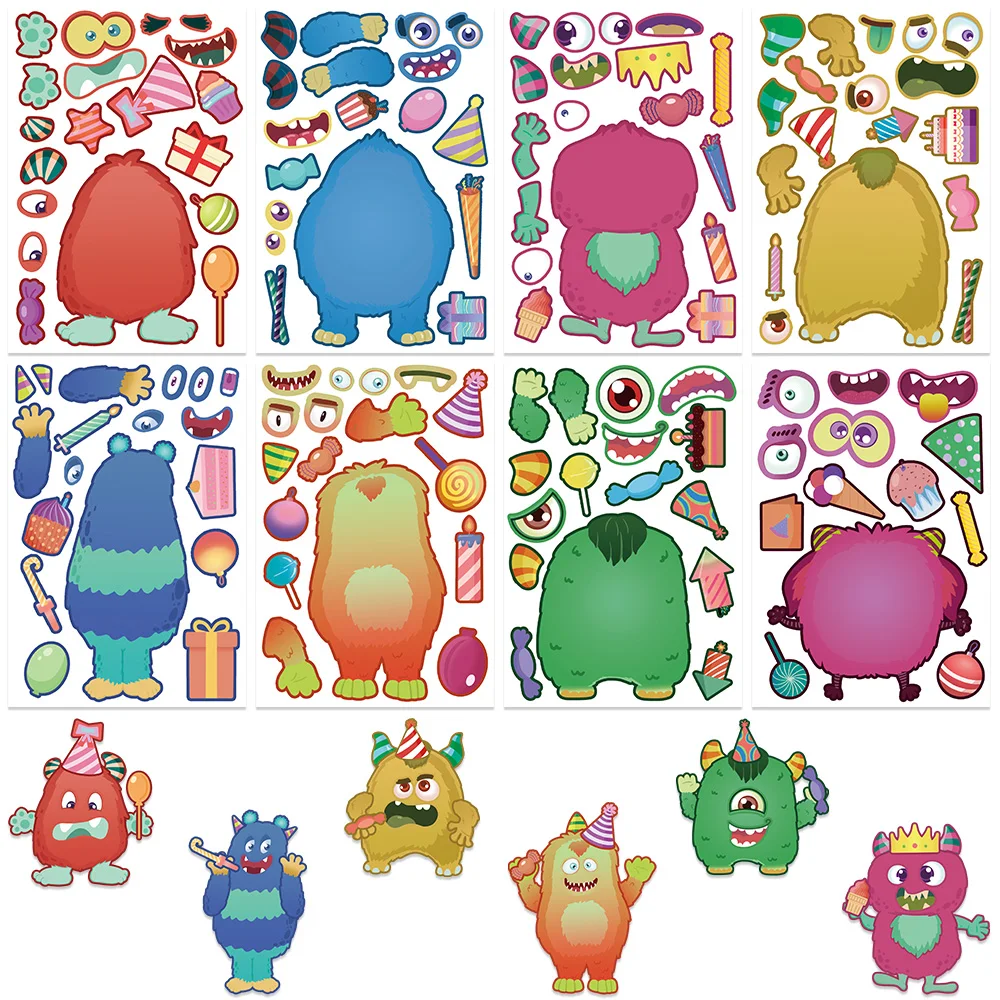 32Sheets Cartoon Monster DIY Puzzle Stickers Funny Assemble Decals Laptop Skateboards Notebooks iPad Boys Girls Teen Gifts