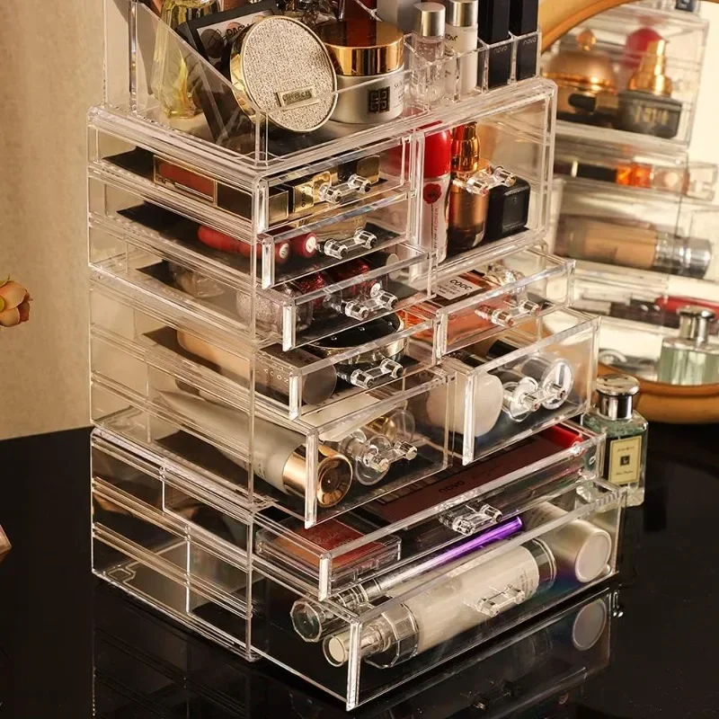

q Storage Organizer Drawers Skin Care Large Cosmetic Display Cases Stackable Storage Box With 10 Drawers For Dresser,Set of 4