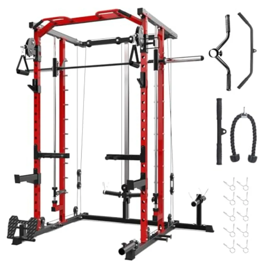 

Многофункциональная силовая рама (Smith Machine) для приседаний с блочным механизмом, турником для отжиманий и лат-пулдауном, усиленная конструкция