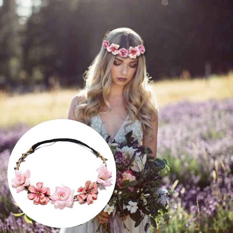 1pc Süße Schönheit Seide Blume Haar Zubehör Hochzeit Fotografie Romantische Reise Zubehör Blume Rose Mädchen Haar Riemen – Detail 2