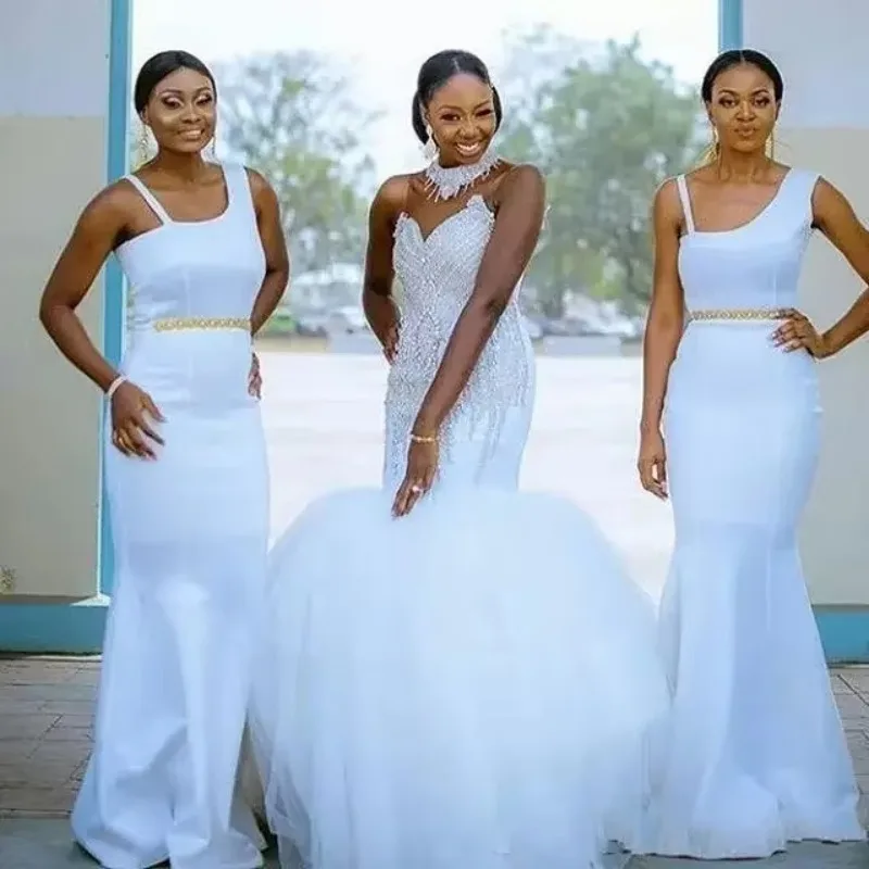 Personalizado brilhante sereia vestidos de casamento alta pescoço ilusão sem costas sem mangas capela trem renda frisado cristal tule nupcial