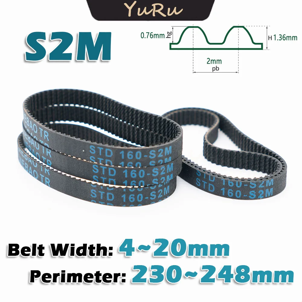 S2M Rubber Timing Belt Perimeter 230 232 234 236 238 240 242 244 246 248mm Width 4~20mm 2M CNC Transmission Closed Loop Drive