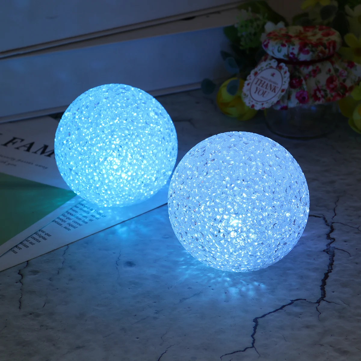 3 Pcs Night Light Crystal Lamp Led Round Rice Grains Ball Nightlight Tabletop Decoration