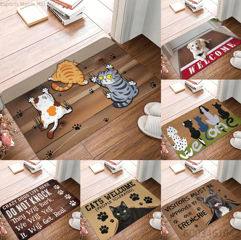 Animal Cartoon Pattern Carpet Funny Cats and Dogs Anti Slip Door Mat Suitable for Entrance Door Mat Bedroom Kitchen Carpet