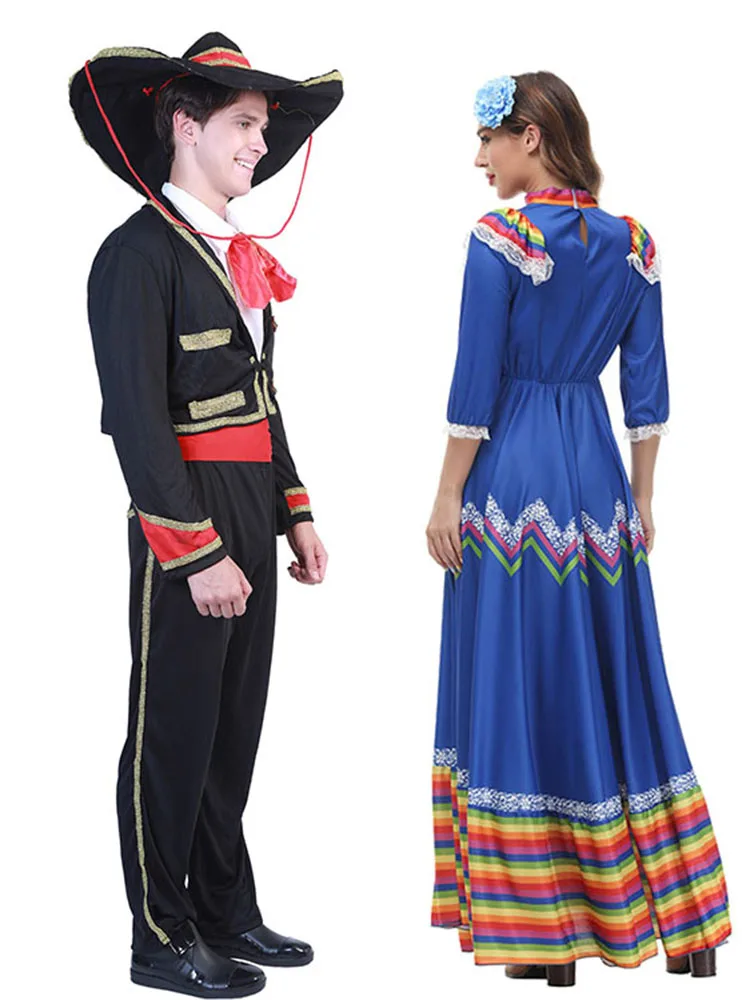 Costume tradizionale per Halloween per adulti Festival del Giorno dei Morti Calavera Vestito per spettacoli teatrali Faion da donna etnico in poliestere