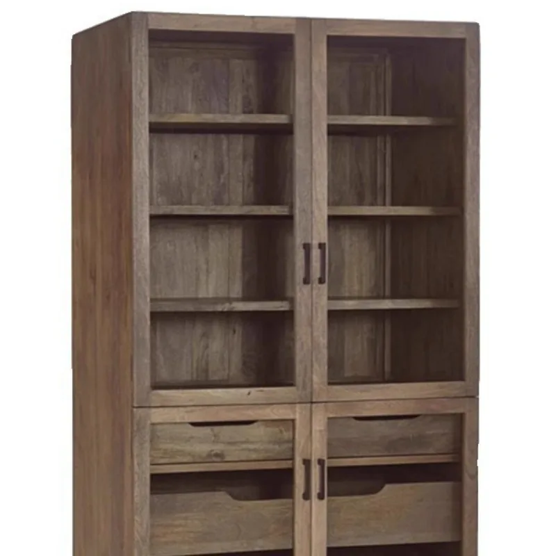 

Nordic office study solid wood bookcase household living room floor partition screen retro multi-functional log bookshelf