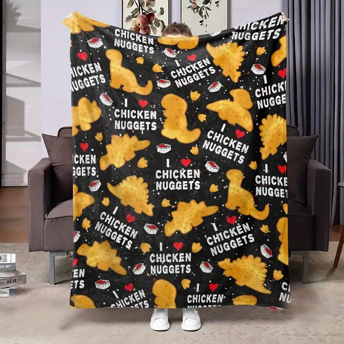 Dinosaur Block Printed Flannel Blankets, Birthday Gifts for Men and Women, Traditional Style, Year-round, Soft Fabric, Digital Print, Polyester Coating, 200-250g Square, for Sofas, Beds, Living Rooms.