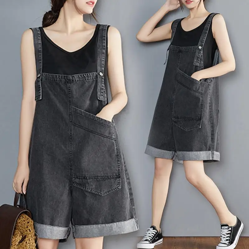 

Big Size Women's Clothing Strap Pants Denim Shorts Rompers Cowboy Overalls Streetwear Loose Casual Shorts Summer Short Pants